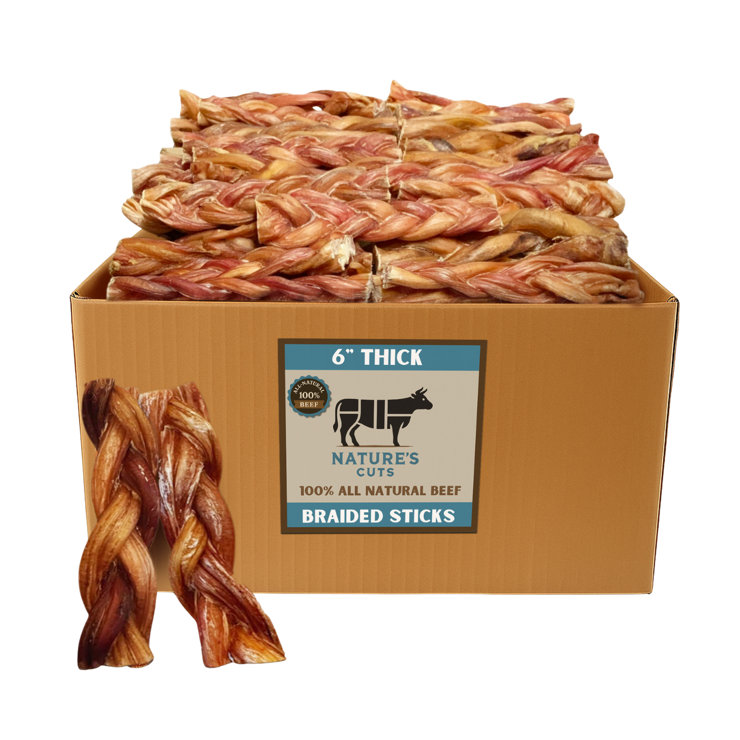 6" Thick Braided Bully Sticks